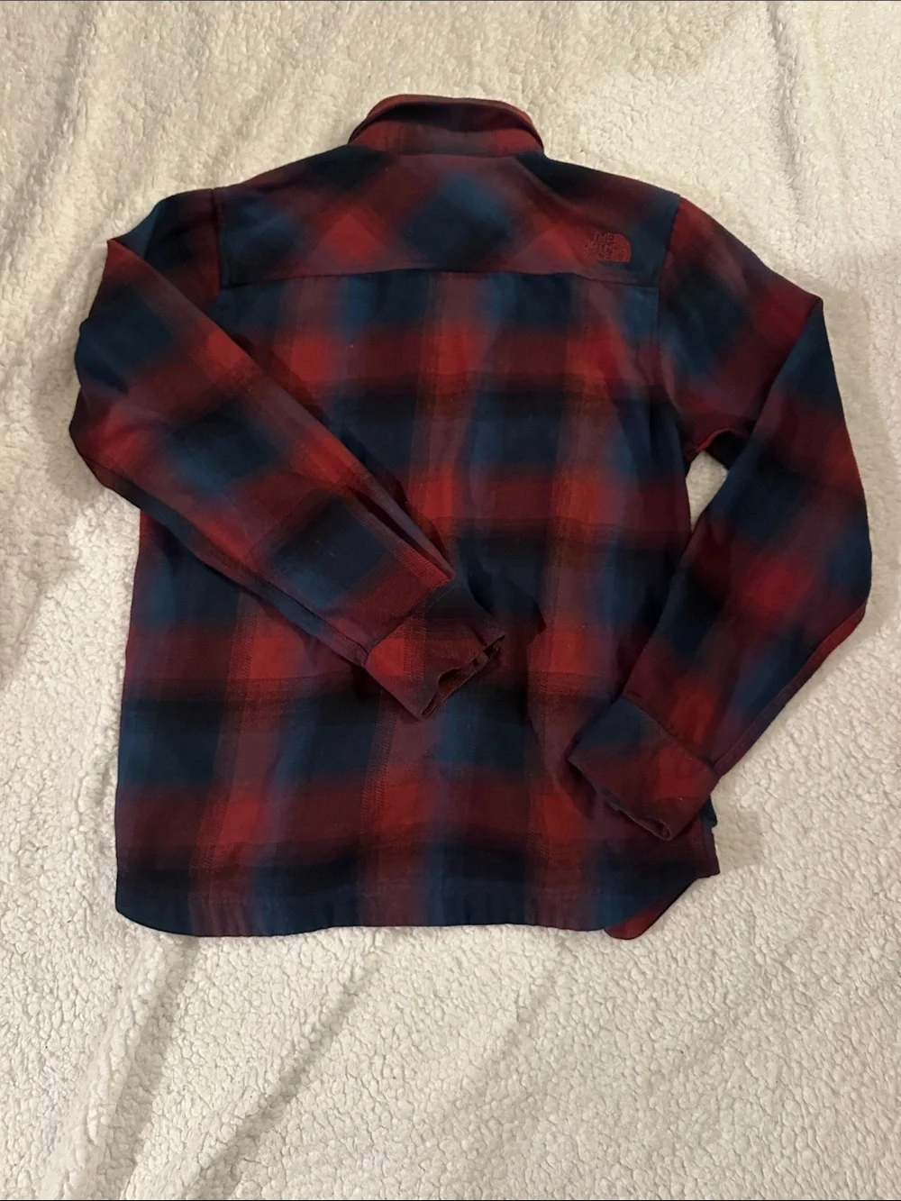 Men's North Face Red & Navy Plaid Button-Up Flannel Shirt
